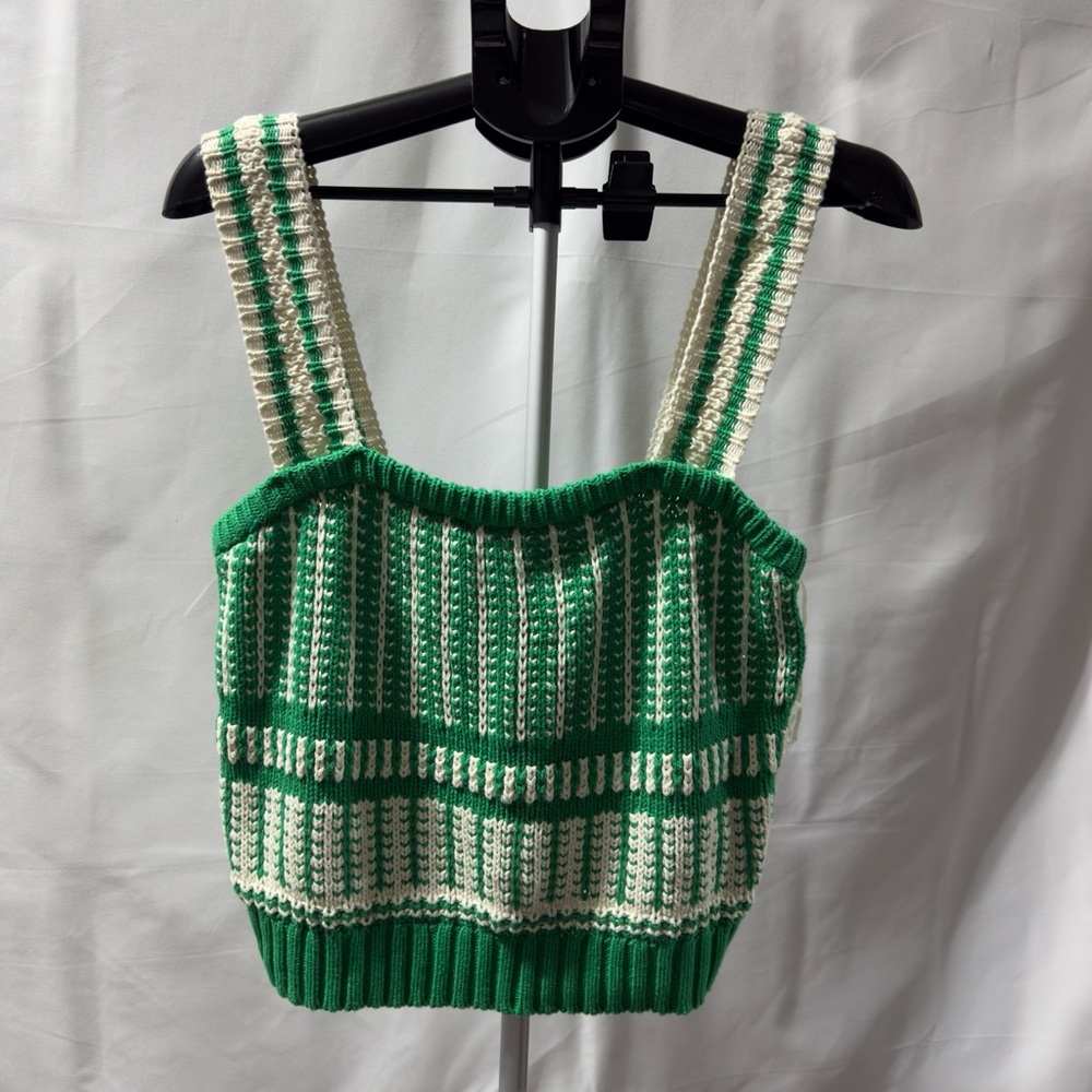 Lush Green and Cream Knit Crop Top - Size XL